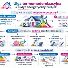 Dowiedz się, ile kosztuje audyt energetyczny i jakie korzyści przynosi termomodernizacja domu. Proces obejmuje analizę, modernizację, dokumentację i rozliczenie ulgi.