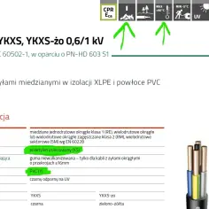 Kable YKXS, YKXS-żo 0,6/1 kV z miedzianymi żyłami w izolacji XLPE i powłoce PVC.