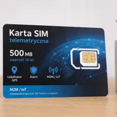 Karta SIM telemetryczna z 500 MB danych i ważnością 10 lat. Idealna do lokalizacji GPS, alarmów i niezawodnej łączności M2M/IoT.