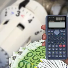 Kalkulator i banknoty euro na tle termostatu. Obliczanie ceny gazu do ogrzewania domu.
