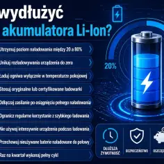 Jakim prądem ładować akumulator? Wskazówki dotyczące ładowania baterii Li-Ion: utrzymuj poziom 20-80%, unikaj rozładowania do zera, używaj certyfikowanych ładowarek.