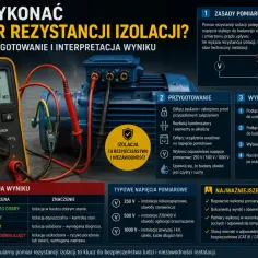Multimetr mierzy rezystancję izolacji silnika elektrycznego. Wynik 120 MΩ wskazuje na bardzo dobry stan izolacji.
