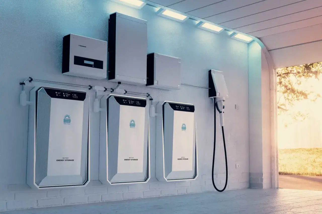 Nowoczesny magazyn energii 10kW cena. System akumulatorów z falownikiem i ładowarką do pojazdów elektrycznych.