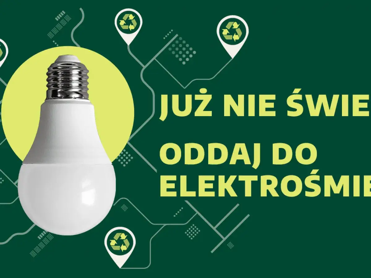 Żarówka LED na zielonym tle z napisem 